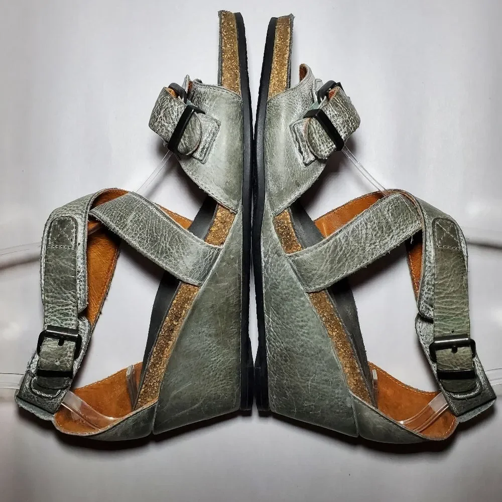 Taos Grey Wedge Sandals Size 38 (7 - 7.5)